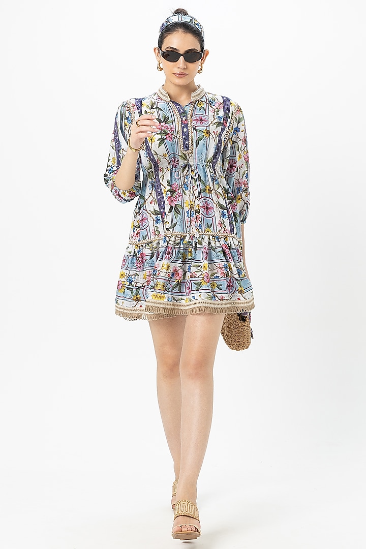 Blue Linen Blend Mini Summer Dress by Sobariko at Pernia's Pop Up Shop