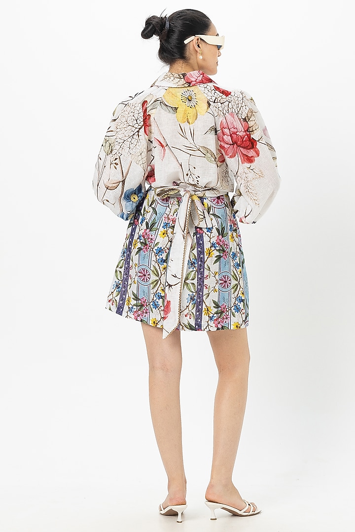 White Linen Blend Floral Mini Summer Dress by Sobariko at Pernia's Pop Up Shop