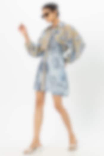 Blue Linen Blend Floral Mini Summer Dress by Sobariko at Pernia's Pop Up Shop