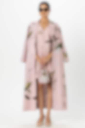 Pink Linen Blend Floral Printed Mini Vacation Dress With Jacket by Sobariko at Pernia's Pop Up Shop