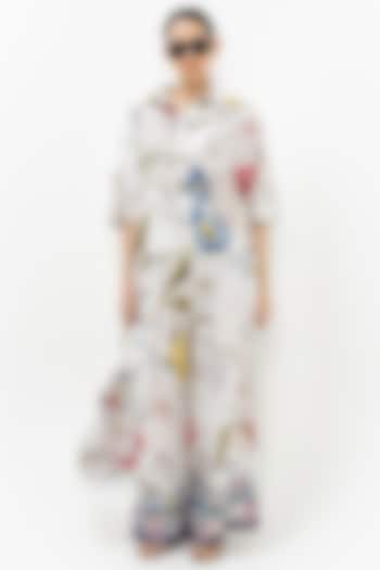 White Linen Blend Floral Co-Ord Set by Sobariko at Pernia's Pop Up Shop