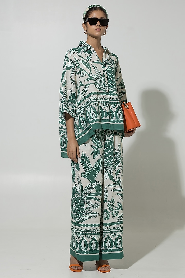 Green Linen Tropical Printed Co-Ord Set by Sobariko at Pernia's Pop Up Shop