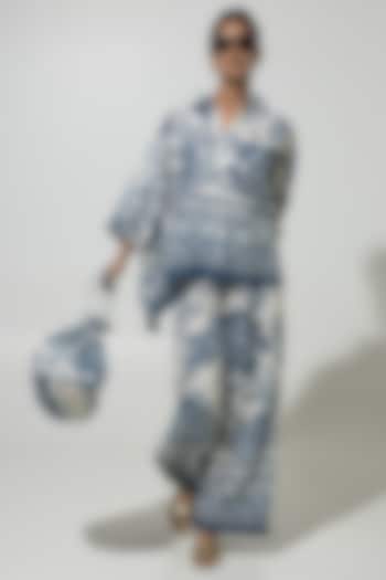 Blue Linen Printed CO-Ord Set by Sobariko at Pernia's Pop Up Shop