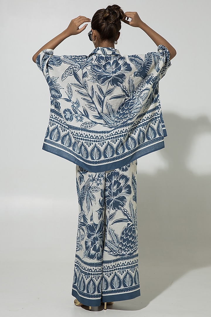 Blue Linen Printed CO-Ord Set by Sobariko at Pernia's Pop Up Shop