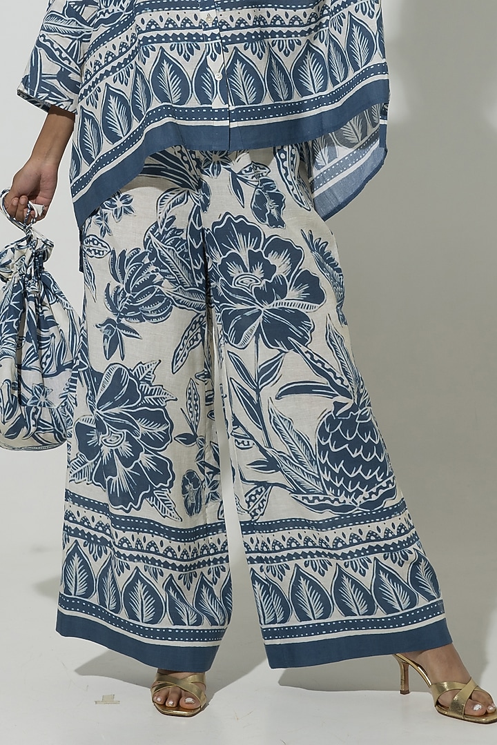 Blue Linen Printed CO-Ord Set by Sobariko at Pernia's Pop Up Shop