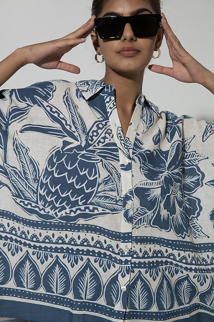 Blue Linen Printed CO-Ord Set by Sobariko at Pernia's Pop Up Shop