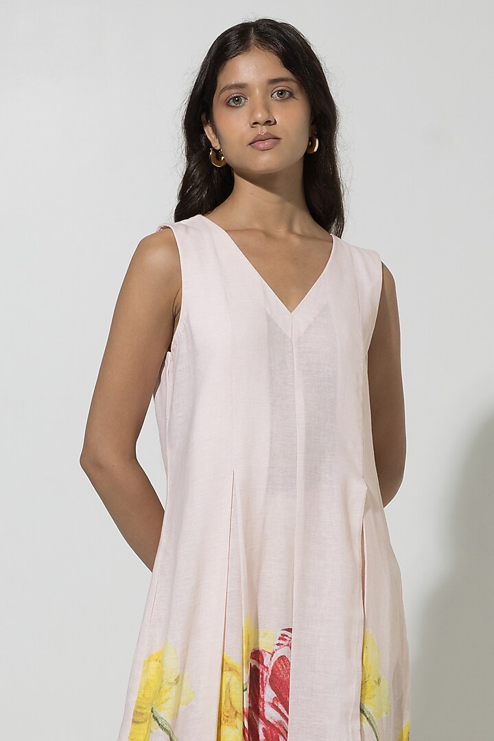 Peach Linen Floral Printed Jumpsuit by Sobariko at Pernia's Pop Up Shop