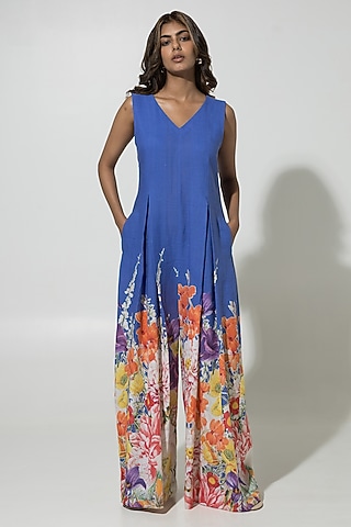 Blue Linen Jumpsuit by Sobariko