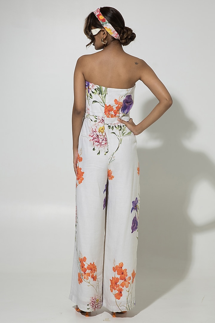White Linen Printed Jumpsuit by Sobariko at Pernia's Pop Up Shop