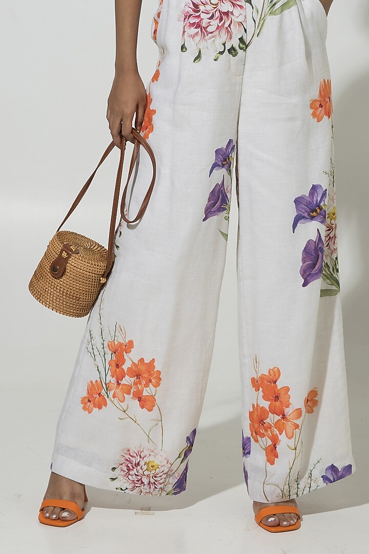 White Linen Printed Jumpsuit by Sobariko at Pernia's Pop Up Shop