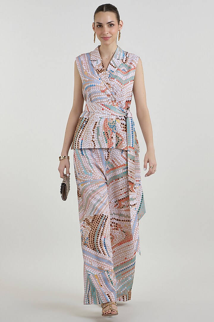 Multi-Colored Linen Blend Abstract Printed Co-Ord Set by Sobariko at Pernia's Pop Up Shop