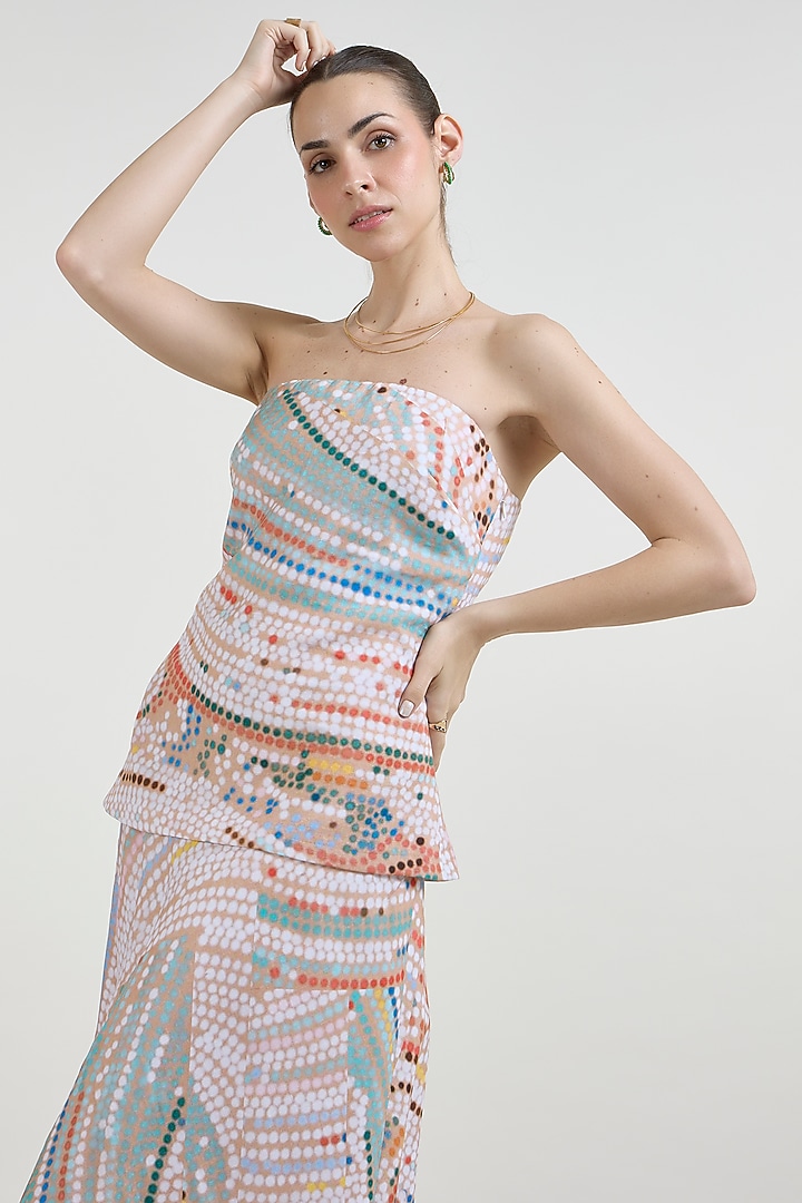 Multi-Colored Linen Blend Strapless Layered Vacation Dress by Sobariko at Pernia's Pop Up Shop