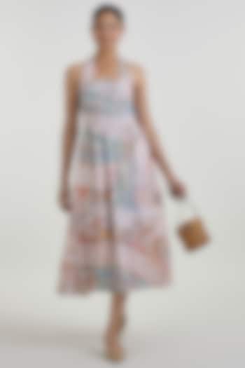 Multi-Colored Linen Blend Printed Halter Summer Dress by Sobariko at Pernia's Pop Up Shop