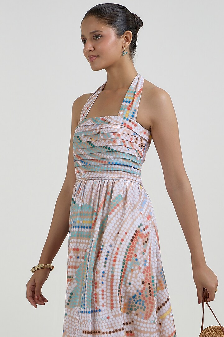 Multi-Colored Linen Blend Printed Halter Summer Dress by Sobariko at Pernia's Pop Up Shop