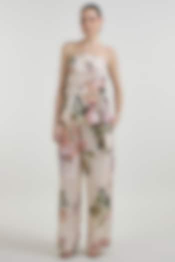 Light Yellow Linen Blend Hydrangea Printed Co-Ord Set by Sobariko at Pernia's Pop Up Shop