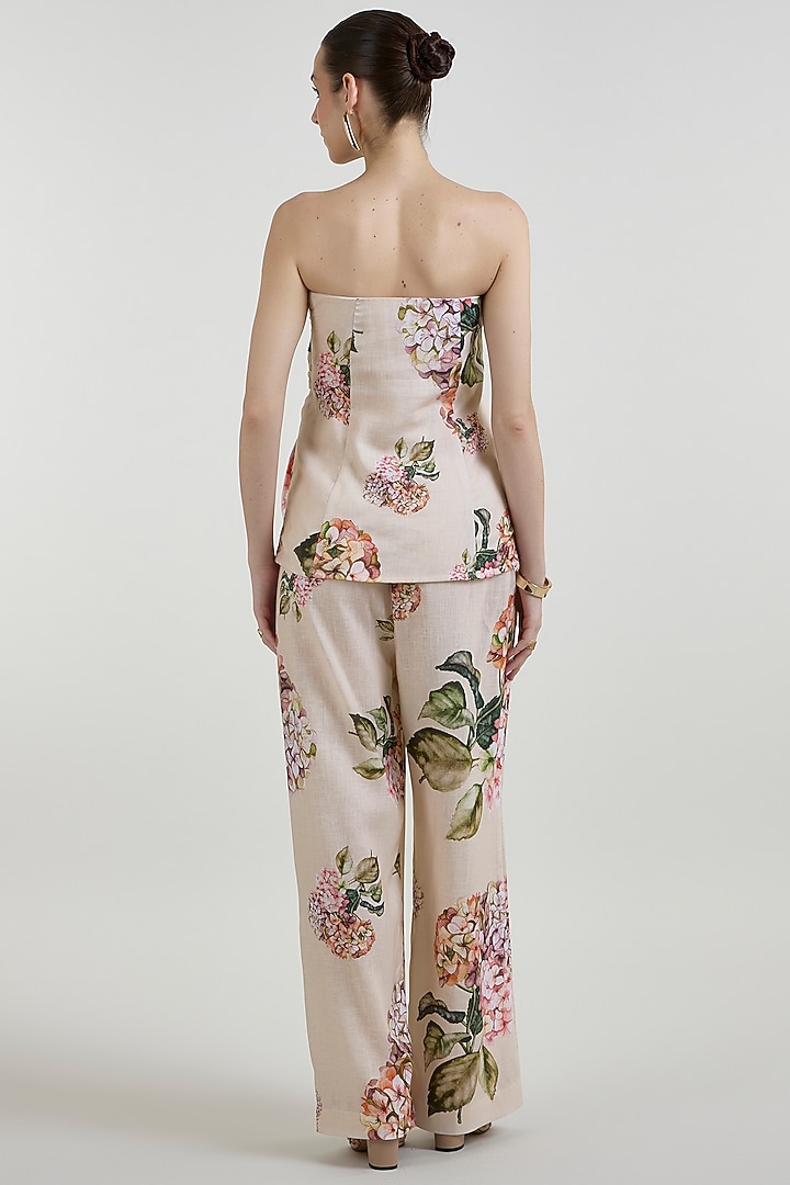Light Yellow Linen Blend Hydrangea Printed Co-Ord Set by Sobariko at Pernia's Pop Up Shop
