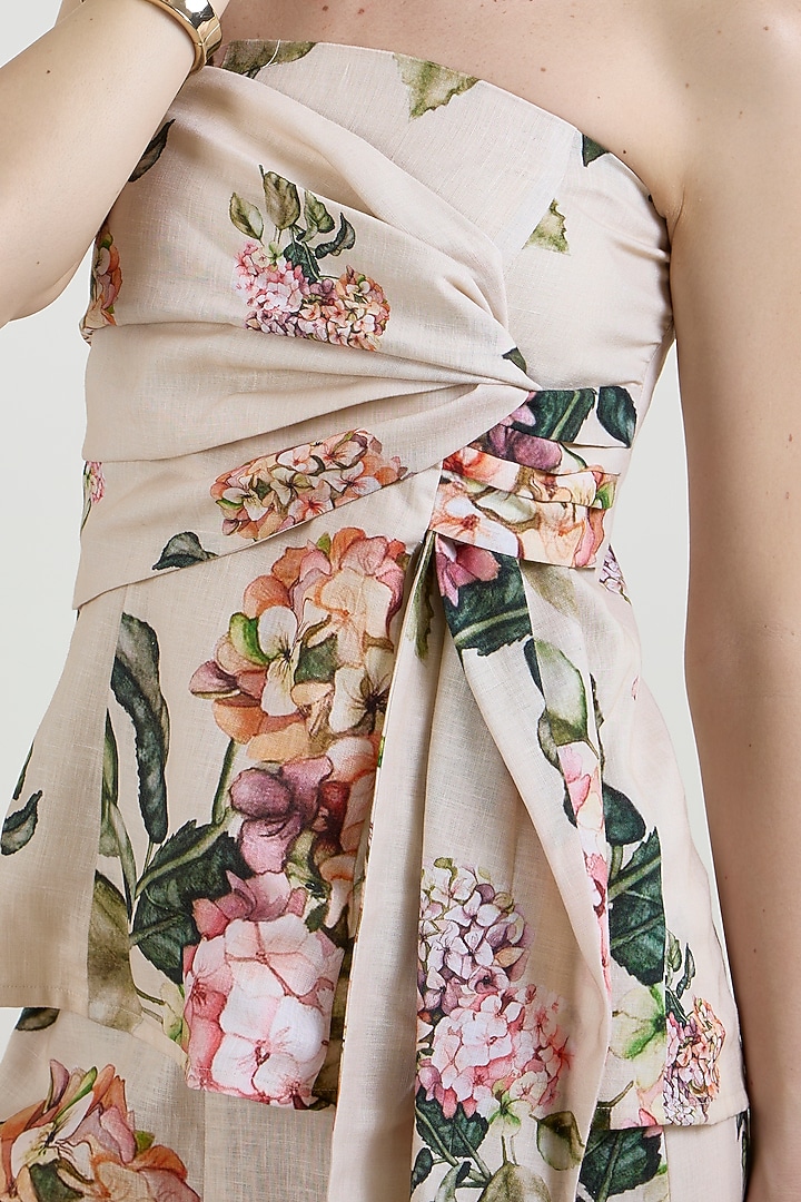Light Yellow Linen Blend Hydrangea Printed Co-Ord Set by Sobariko at Pernia's Pop Up Shop