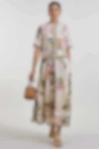 Light Yellow Linen Blend Hydrangea Printed Skirt Set by Sobariko at Pernia's Pop Up Shop