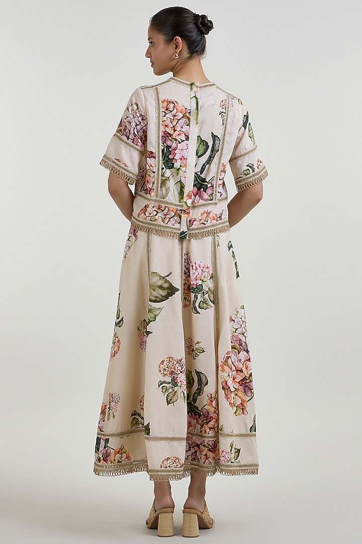 Light Yellow Linen Blend Hydrangea Printed Skirt Set by Sobariko at Pernia's Pop Up Shop