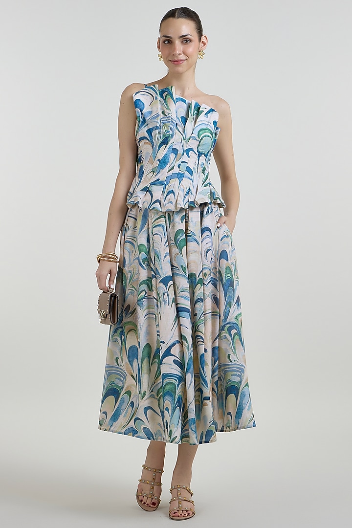 Multi-Colored Linen Blend Penelope Printed Skirt Set by Sobariko at Pernia's Pop Up Shop