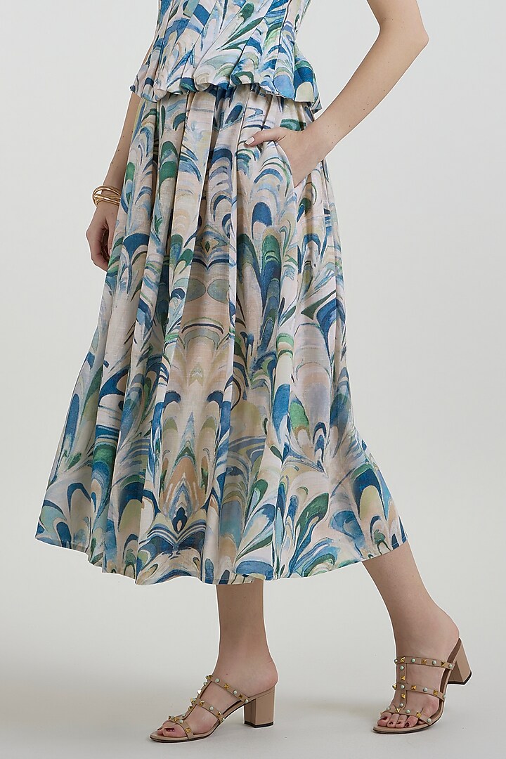 Multi-Colored Linen Blend Penelope Printed Skirt Set by Sobariko at Pernia's Pop Up Shop