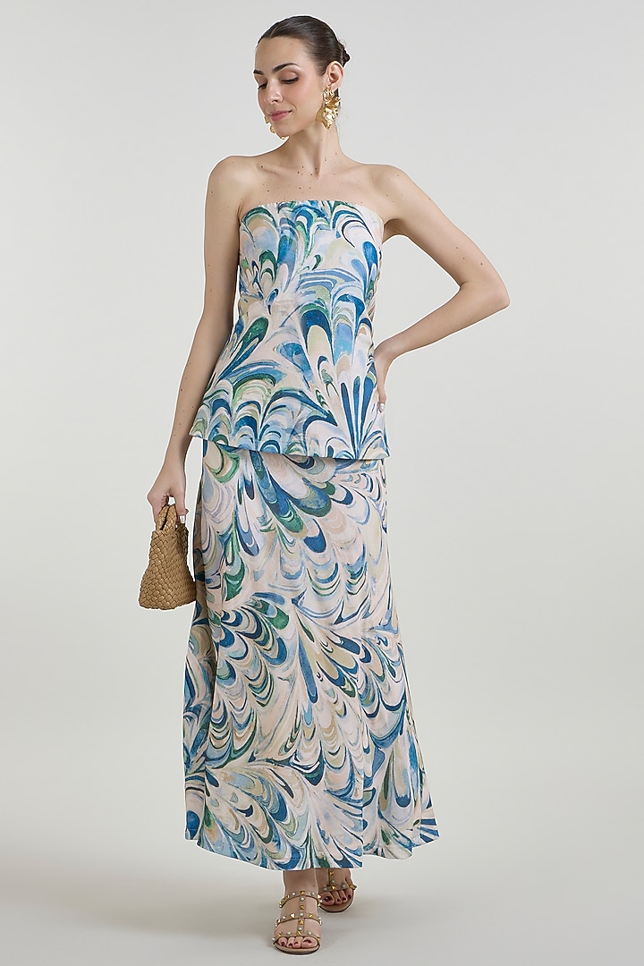 Multi-Colored Linen Blend Penelope Printed Strapless Vacation Dress by Sobariko at Pernia's Pop Up Shop