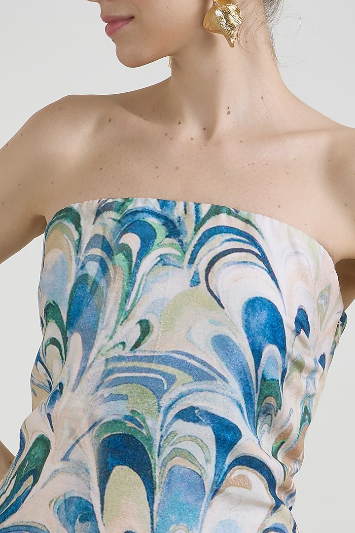 Multi-Colored Linen Blend Penelope Printed Strapless Vacation Dress by Sobariko at Pernia's Pop Up Shop