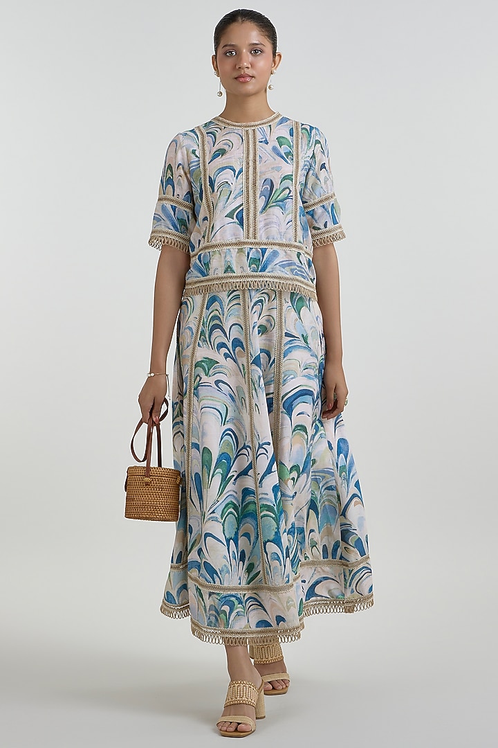 Multi-Colored Linen Blend Penelope Printed Skirt Set by Sobariko at Pernia's Pop Up Shop