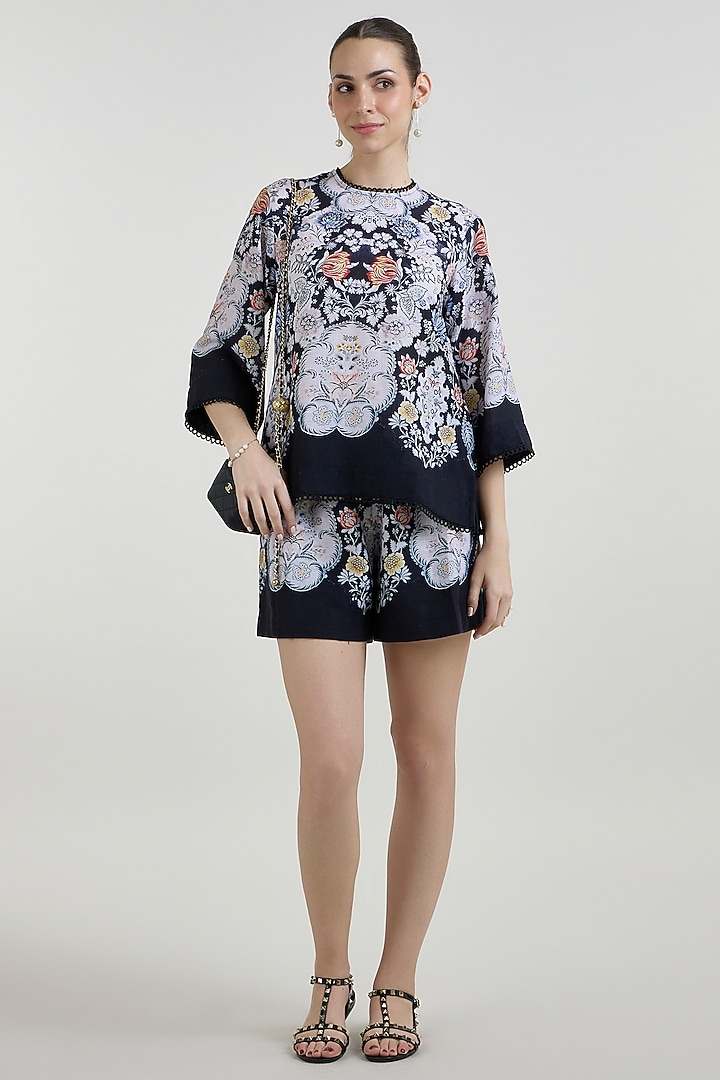 Black Linen Blend Valerie Printed Co-Ord Set by Sobariko at Pernia's Pop Up Shop