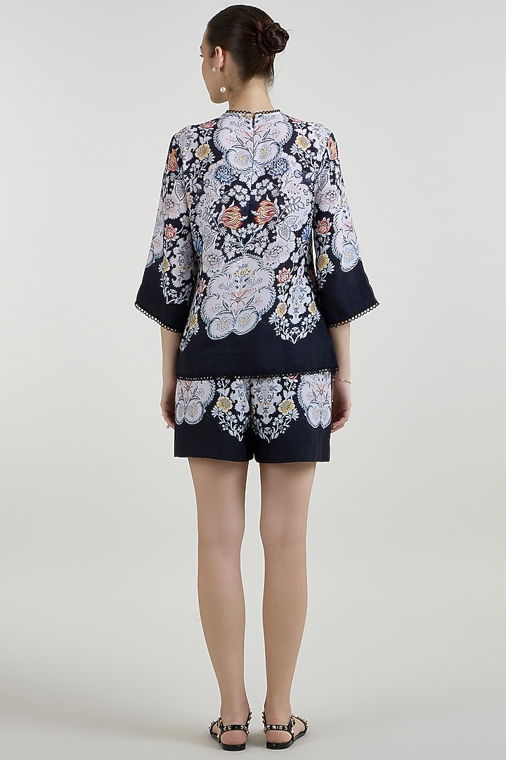 Black Linen Blend Valerie Printed Co-Ord Set by Sobariko at Pernia's Pop Up Shop