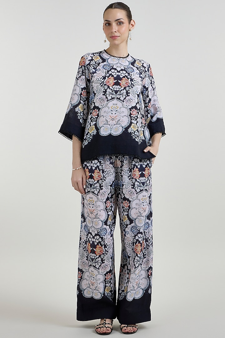 Black Linen Blend Valerie Printed Co-Ord Set by Sobariko at Pernia's Pop Up Shop