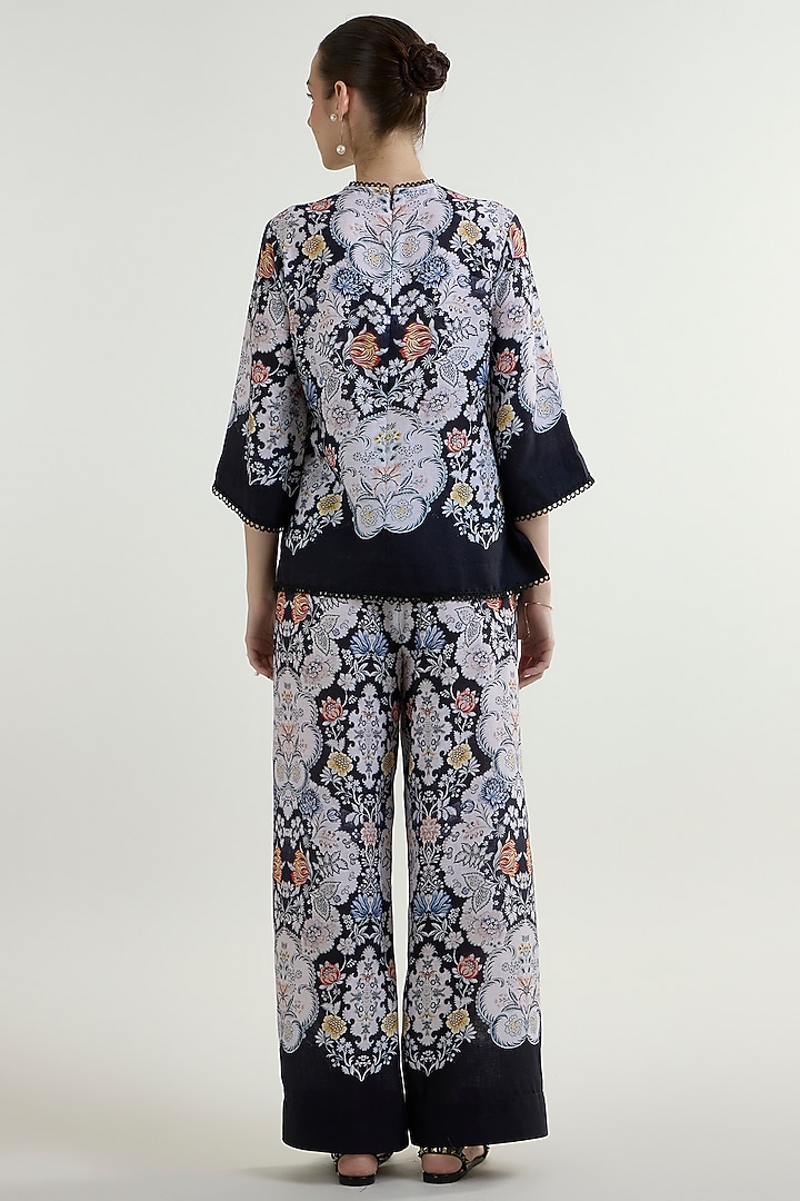 Black Linen Blend Valerie Printed Co-Ord Set by Sobariko at Pernia's Pop Up Shop