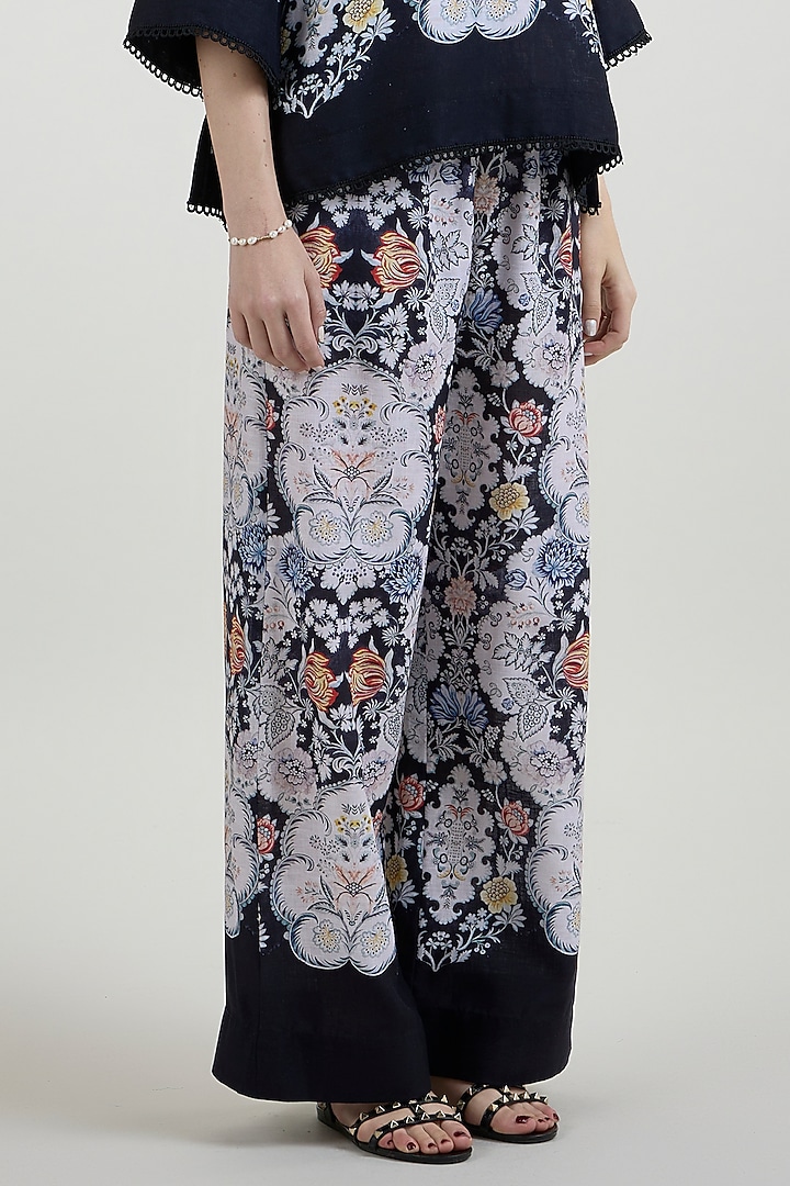 Black Linen Blend Valerie Printed Co-Ord Set by Sobariko at Pernia's Pop Up Shop