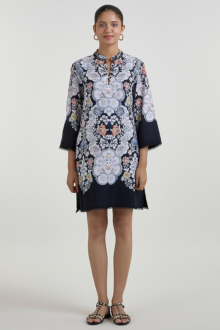 Black Linen Blend Valerie Printed Shift Summer Dress by Sobariko at Pernia's Pop Up Shop