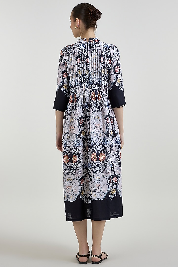 Black Linen Blend Valerie Printed Midi Summer Dress by Sobariko at Pernia's Pop Up Shop