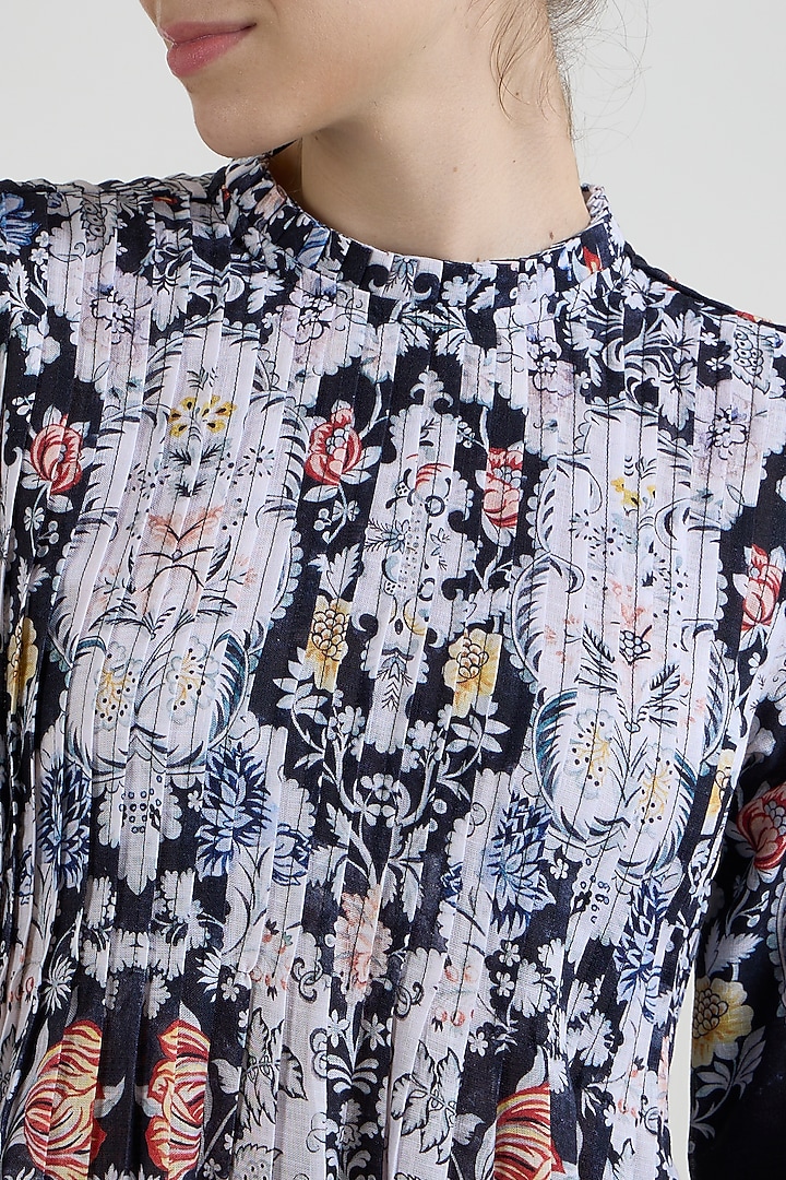 Black Linen Blend Valerie Printed Midi Summer Dress by Sobariko at Pernia's Pop Up Shop