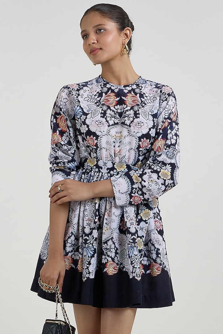 Black Linen Blend Valerie Printed Mini Summer Dress by Sobariko at Pernia's Pop Up Shop