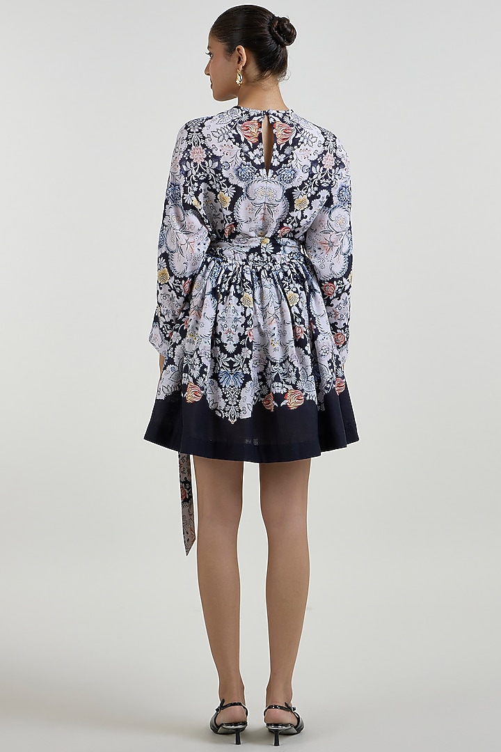 Black Linen Blend Valerie Printed Mini Summer Dress by Sobariko at Pernia's Pop Up Shop