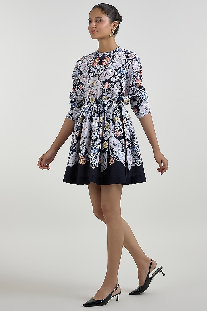 Black Linen Blend Valerie Printed Mini Summer Dress by Sobariko at Pernia's Pop Up Shop