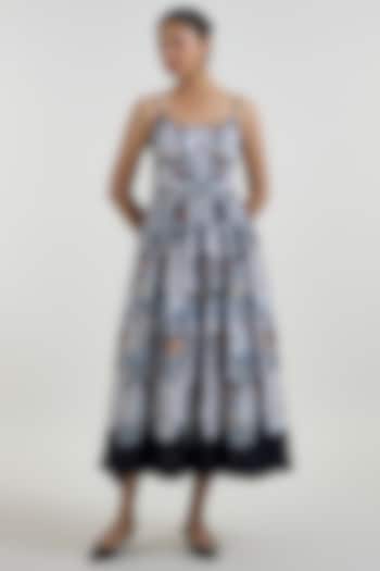 Black Linen Blend Valerie Printed Midi Vacation Dress by Sobariko at Pernia's Pop Up Shop