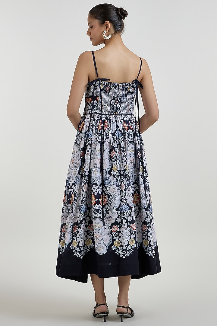Black Linen Blend Valerie Printed Midi Vacation Dress by Sobariko at Pernia's Pop Up Shop