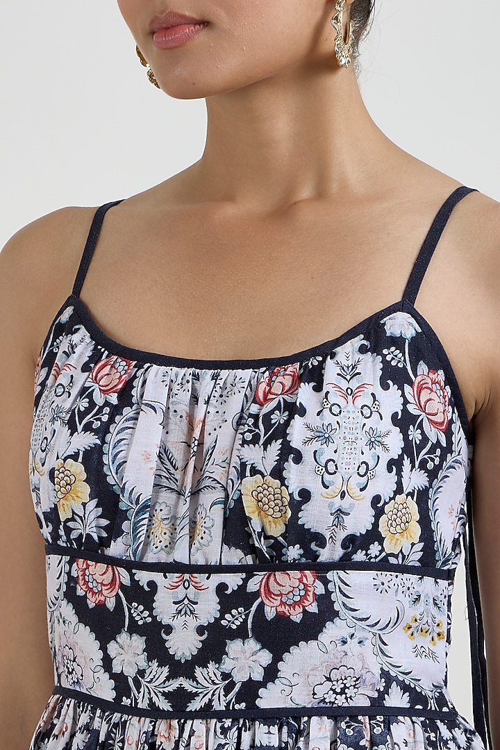 Black Linen Blend Valerie Printed Midi Vacation Dress by Sobariko at Pernia's Pop Up Shop