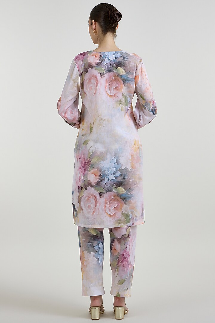 White Linen Blend Olivia Printed Tunic Set by Sobariko at Pernia's Pop Up Shop