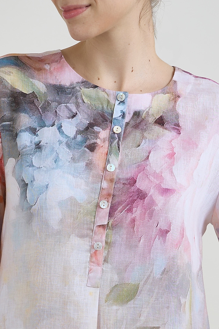 White Linen Blend Olivia Printed Tunic Set by Sobariko at Pernia's Pop Up Shop