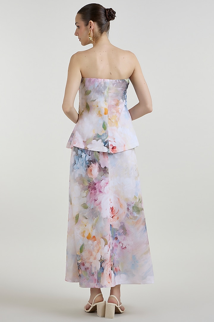 White Linen Blend Olivia Printed Strapless Layered Vacation Dress by Sobariko at Pernia's Pop Up Shop