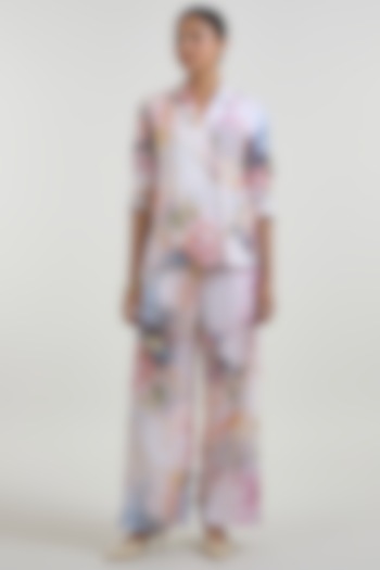 White Linen Blend Olivia Printed Strapless Wrap Jacket Set by Sobariko at Pernia's Pop Up Shop