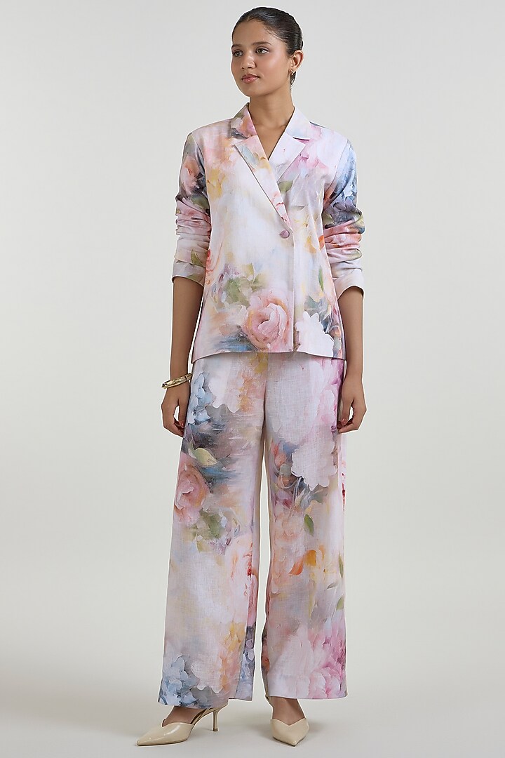 White Linen Blend Olivia Printed Strapless Wrap Jacket Set by Sobariko at Pernia's Pop Up Shop