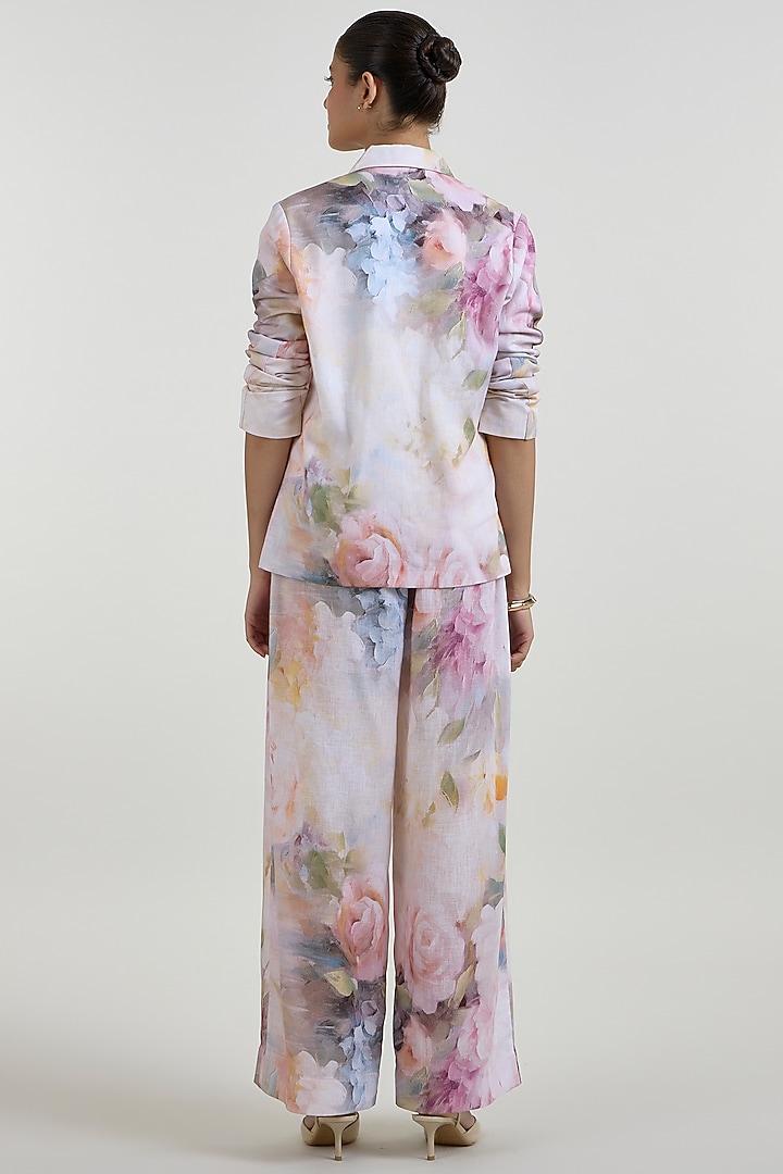 White Linen Blend Olivia Printed Strapless Wrap Jacket Set by Sobariko at Pernia's Pop Up Shop