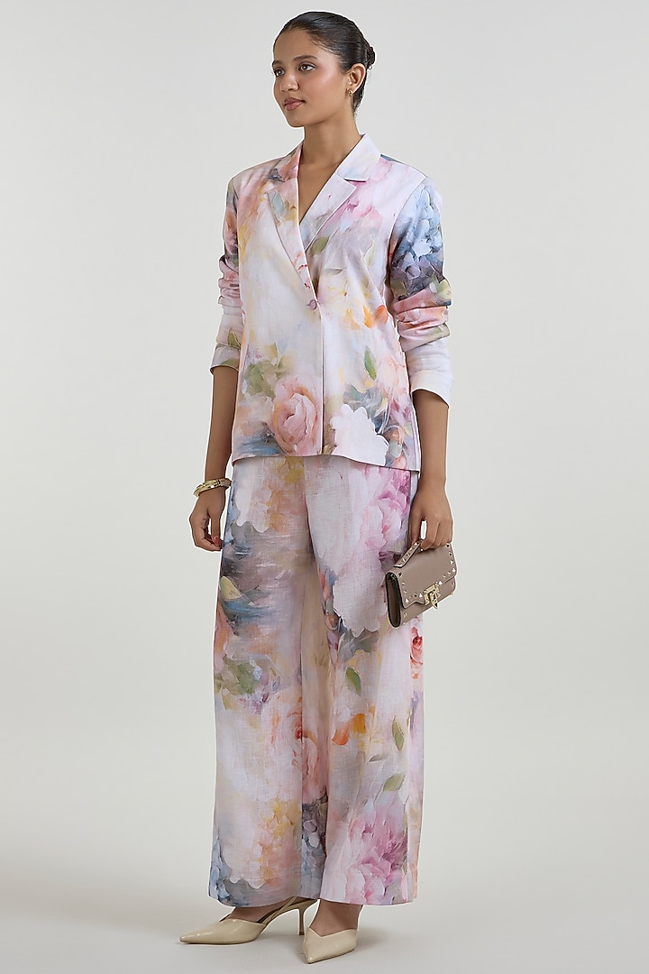 White Linen Blend Olivia Printed Strapless Wrap Jacket Set by Sobariko at Pernia's Pop Up Shop