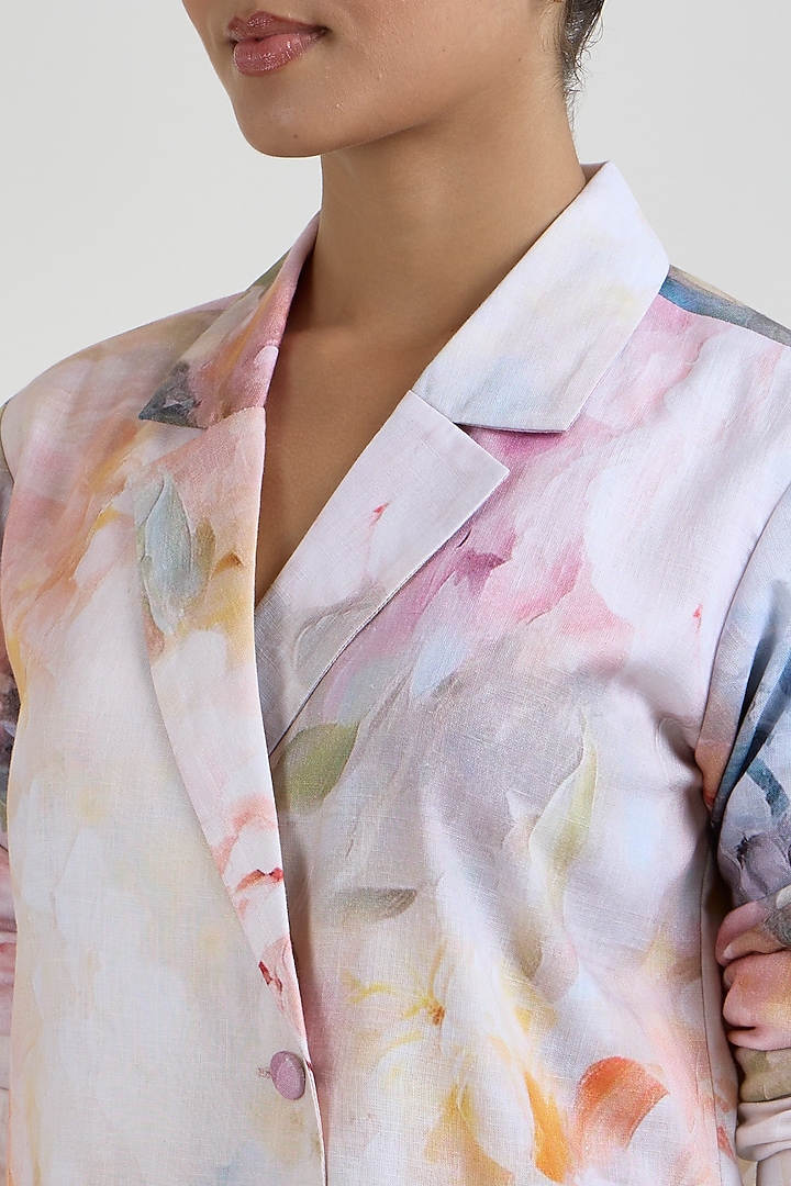 White Linen Blend Olivia Printed Strapless Wrap Jacket Set by Sobariko at Pernia's Pop Up Shop